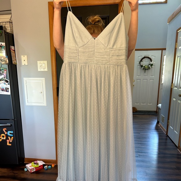 Powder blue ASOS design cami spot tulle mesh pep hem maxi dress - Picture 2 of 7